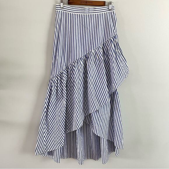 Mark D Sikes MDS | Women’s Ruffle High-Low Maxi Skirt Size 4 Blue & White Stripe - Picture 2 of 11